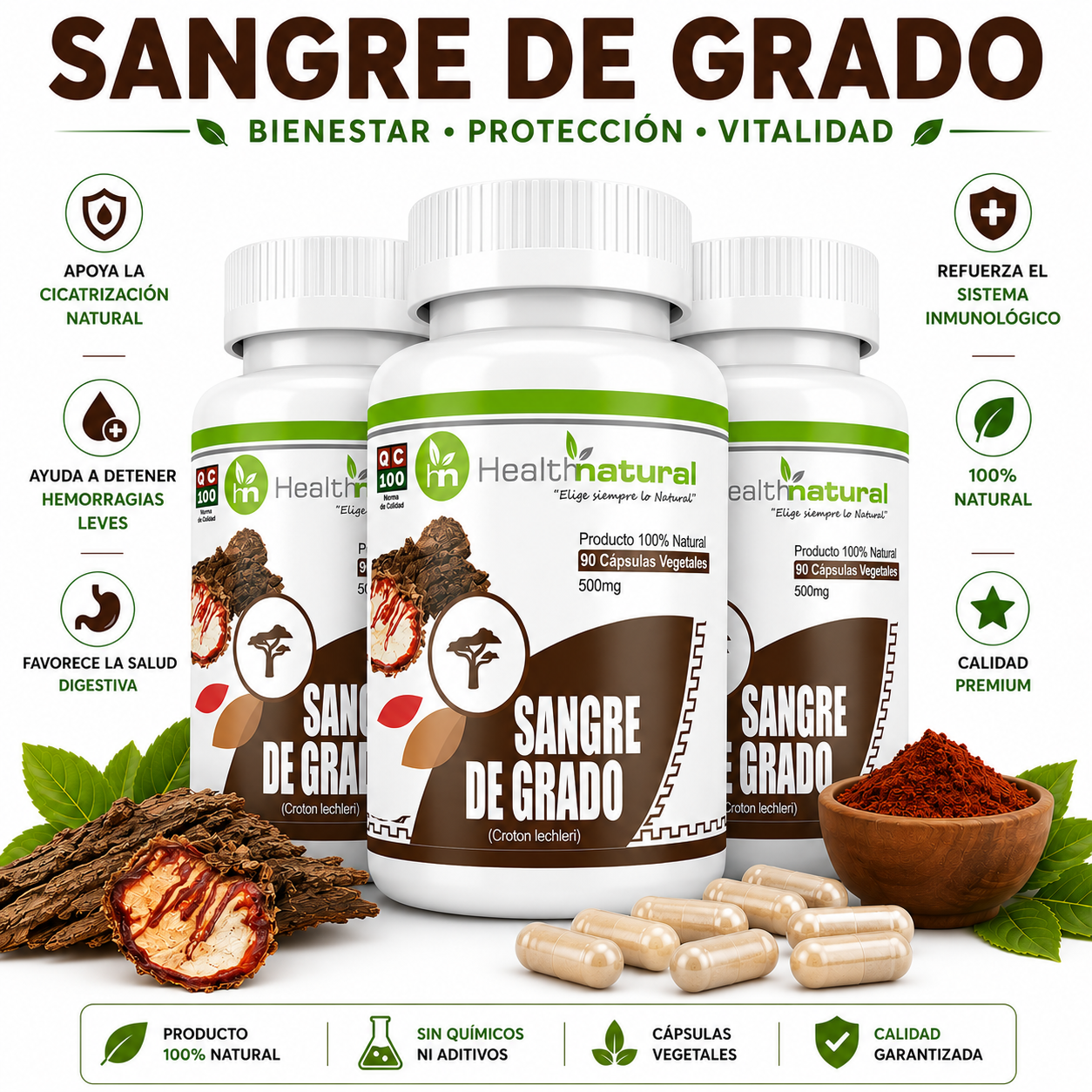PACK 3 SANGRE DE GRADO HEALTHNATURAL 1500MG - 1