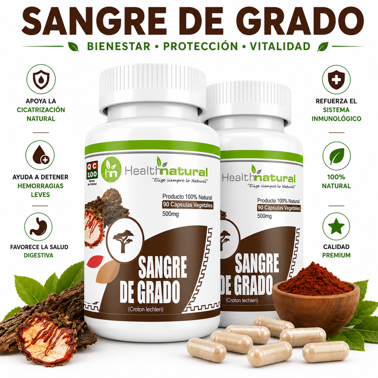 PACK 2 SANGRE DE GRADO HEALTHNATURAL 1000MG - 1