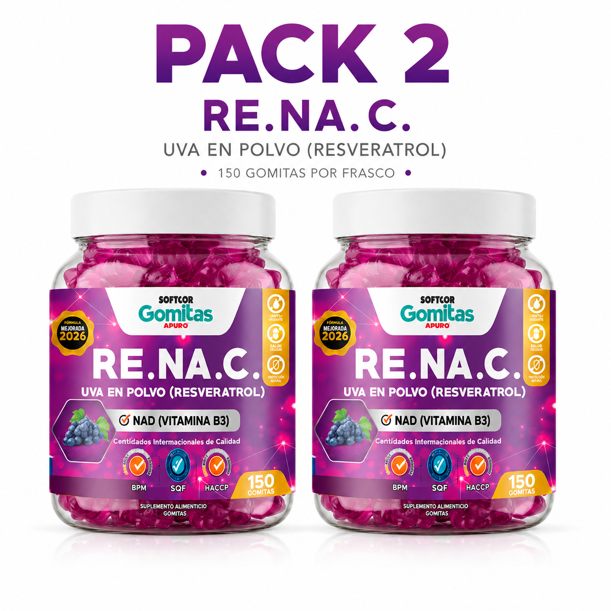 PACK 2 GOMITAS RESVERATROL PARA ADULTOS 300 GOMITAS SOTTCOR LABS - 1