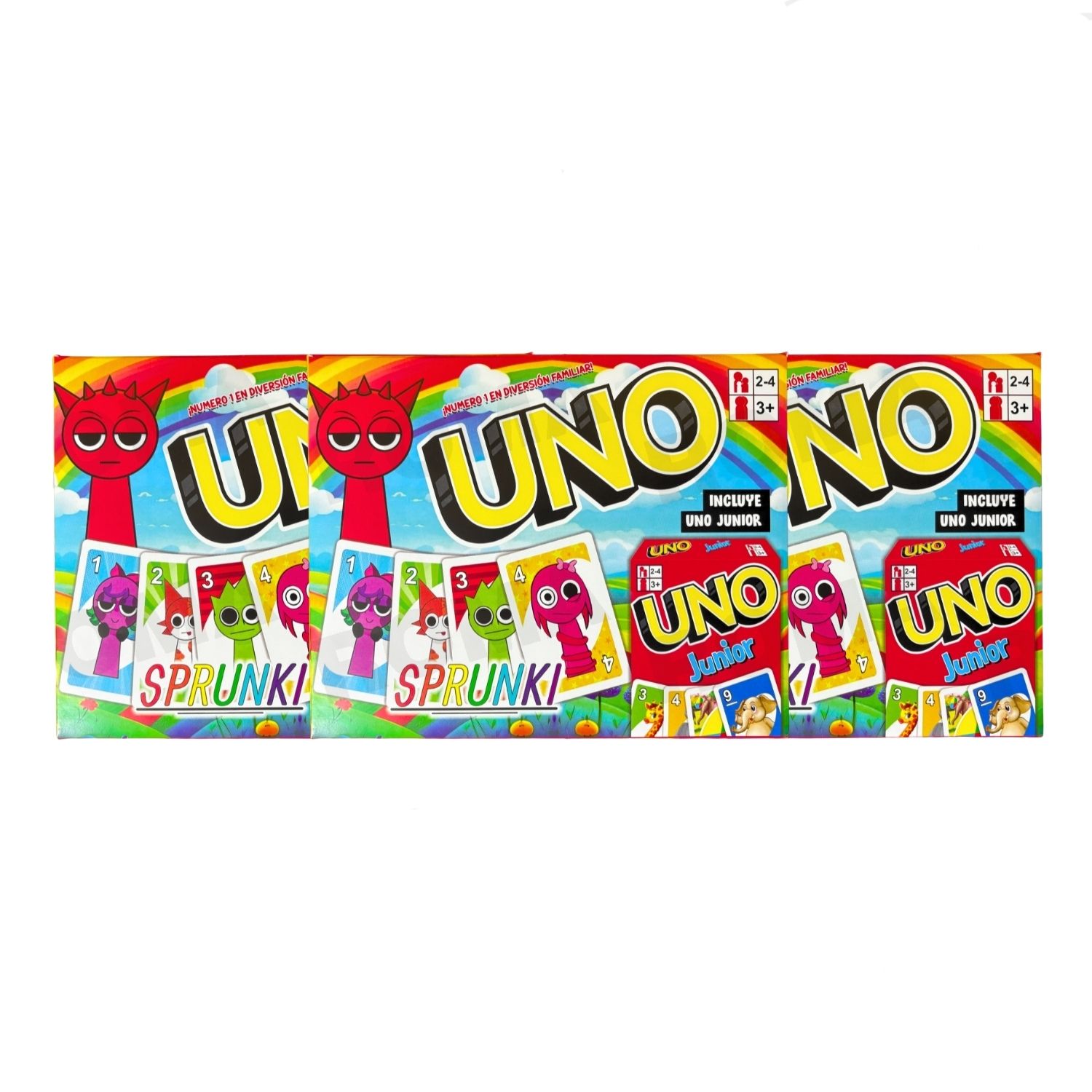 PACK 3 UNO – EDICIÓN SPRUNKI + UNO JUNIOR JUEGO DE CARTAS - 1