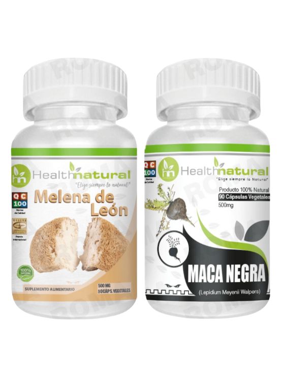 MELENA DE LEÓN HEALTHNATURAL 500MG + MACA NEGRA HEALTHNATURAL 500MG - 1