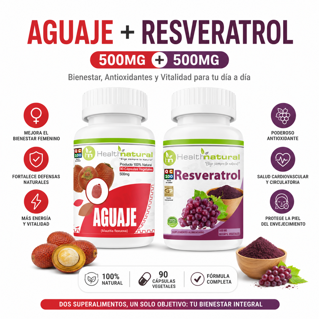 AGUAJE HEALTHNATURAL 500MG + RESVERATROL HEALTHNATURAL 500MG - 1