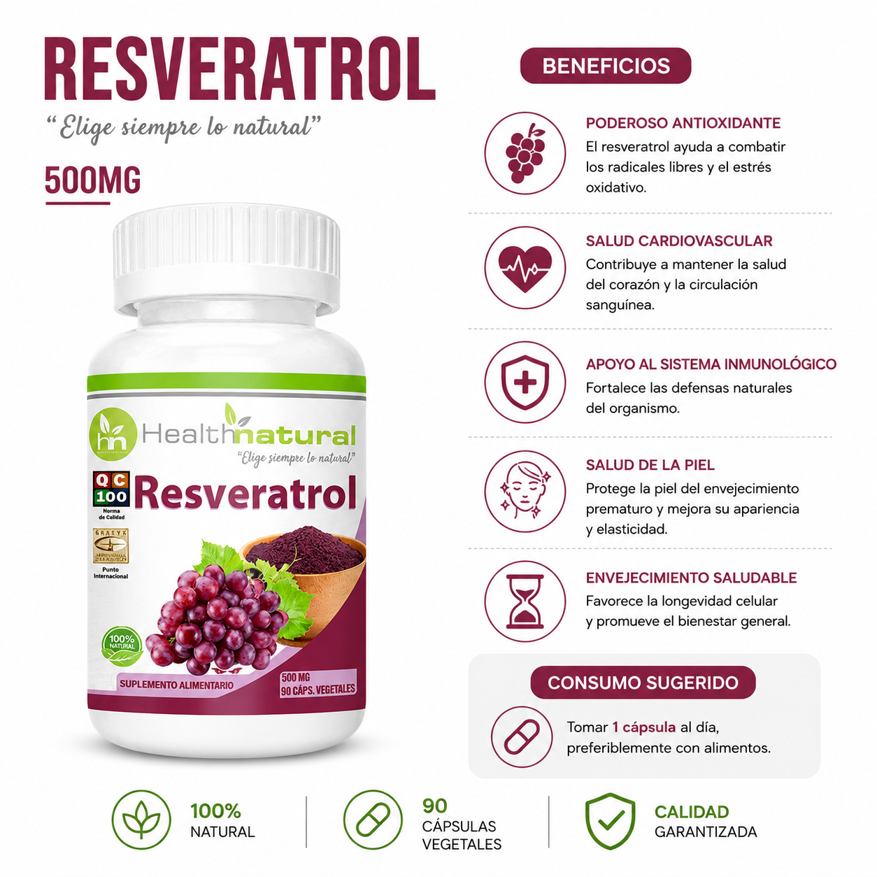 AGUAJE HEALTHNATURAL 500MG + RESVERATROL HEALTHNATURAL 500MG - 3