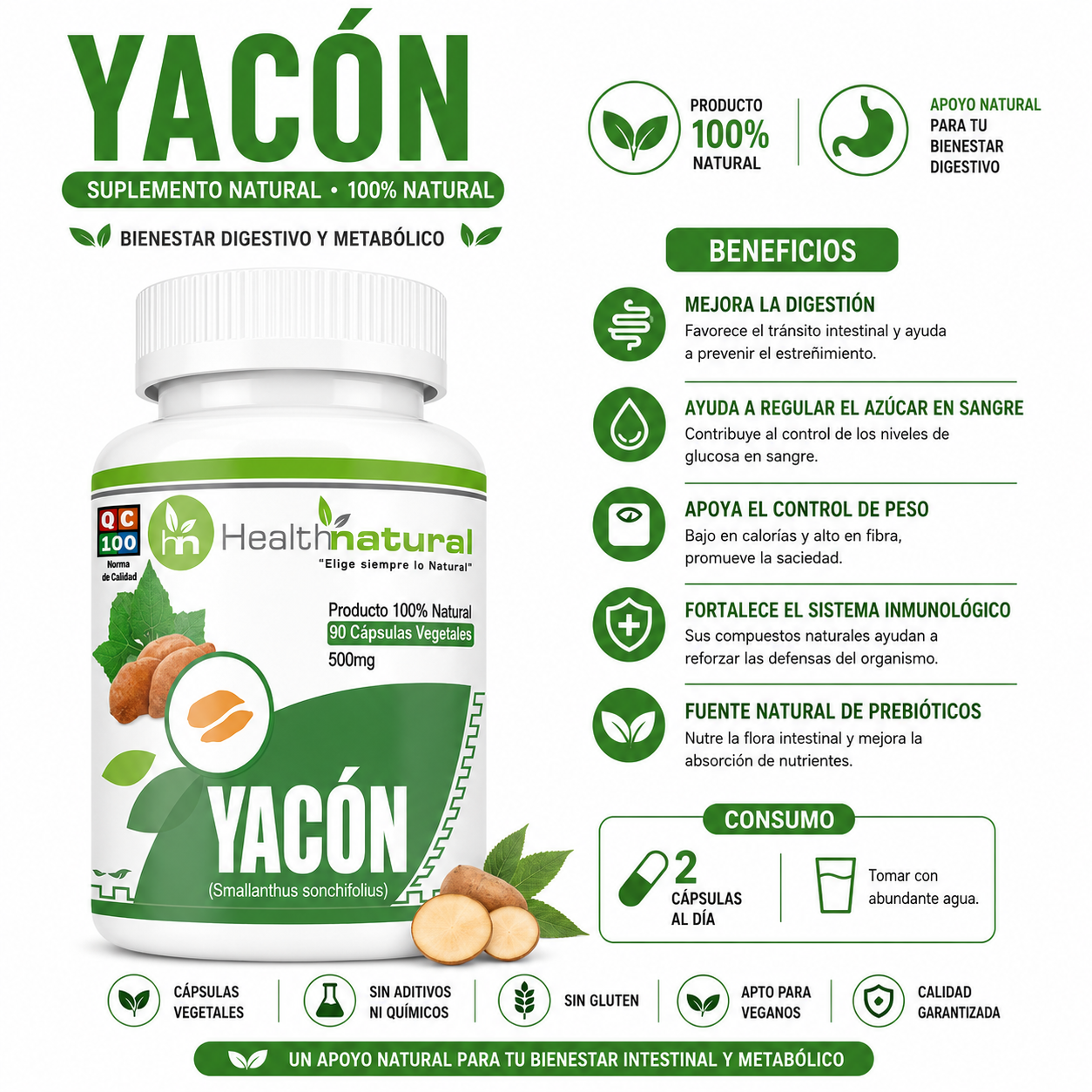 ASHWAGANDHA HEALTHNATURAL 500MG + YACÓN HEALTHNATURAL 500MG - 3