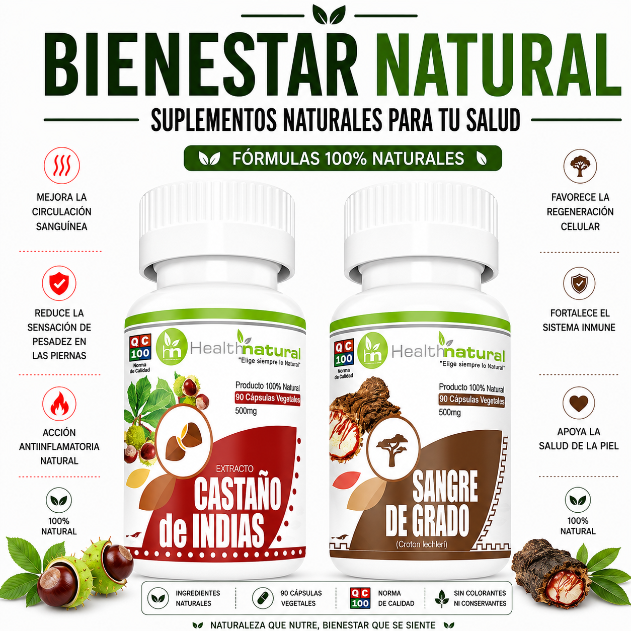 CASTAÑO DE INDIAS HEALTHNATURAL + SANGRE DE GRADO HEALTHNATURAL 500MG - 1
