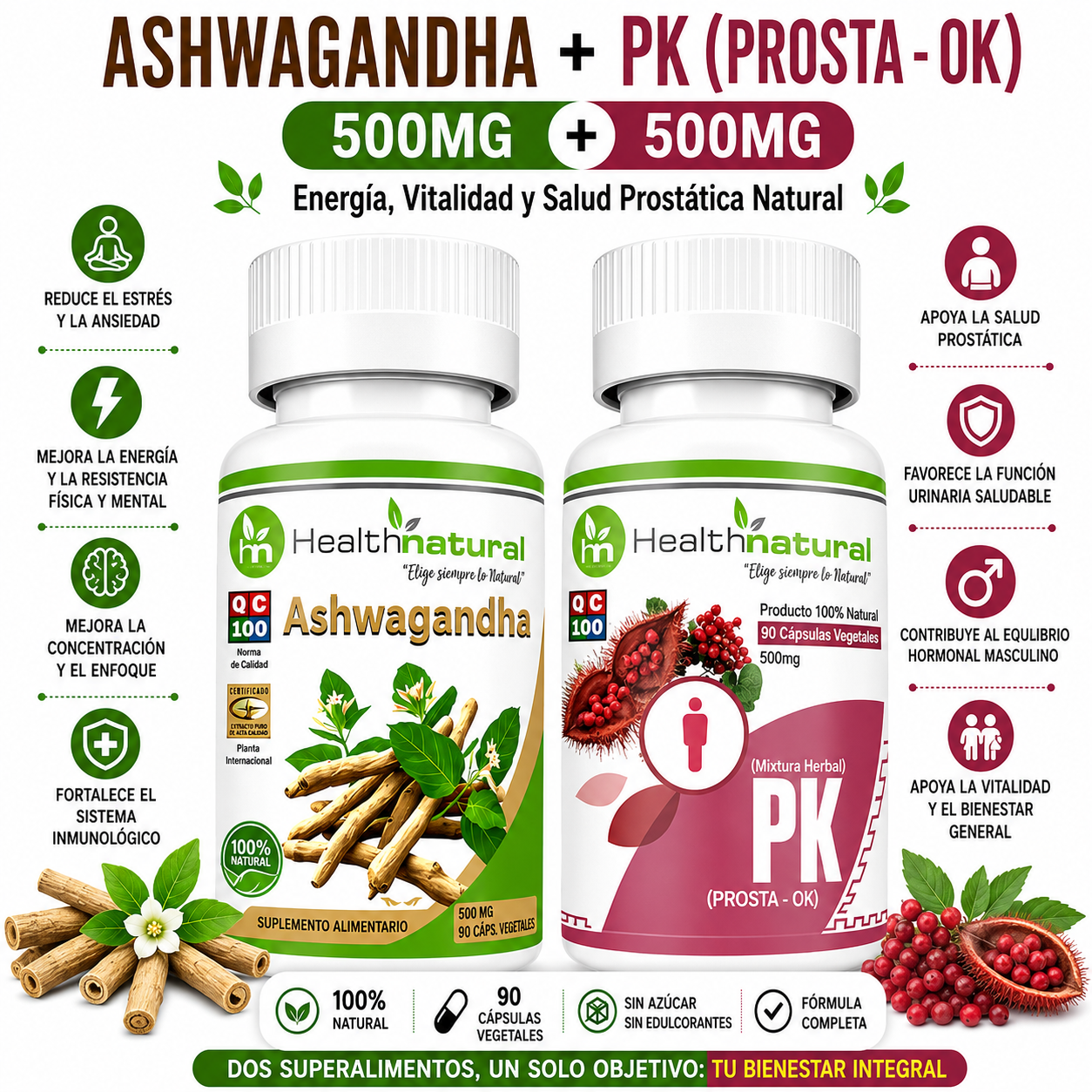 ASHWAGANDHA HEALTHNATURAL 500MG + PK(PROSTA-OK) HEALTHNATURAL 500MG - 1