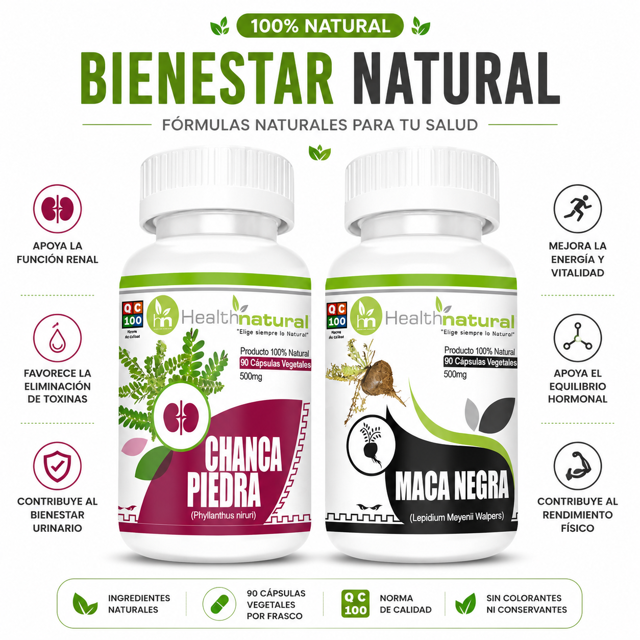 CHANCA PIEDRA HEALTHNATURAL 500MG + MACA NEGRA HEALTHNATURAL 500MG - 1