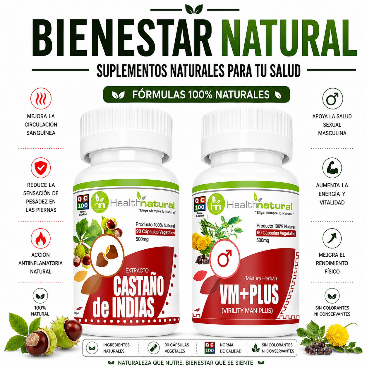 CASTAÑO DE INDIAS HEALTHNATURAL 500MG + VM+(VIRILITY MAN PLUS) 500MG - 1