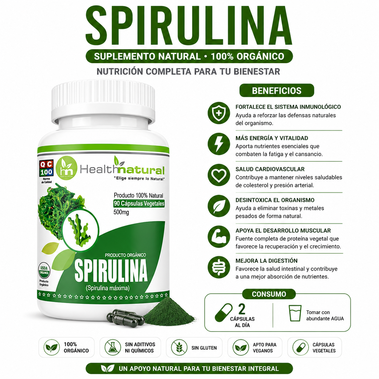 ASHWAGANDHA HEALTHNATURAL 500MG + SPIRULINA HEALTHNATURAL 500MG - 3