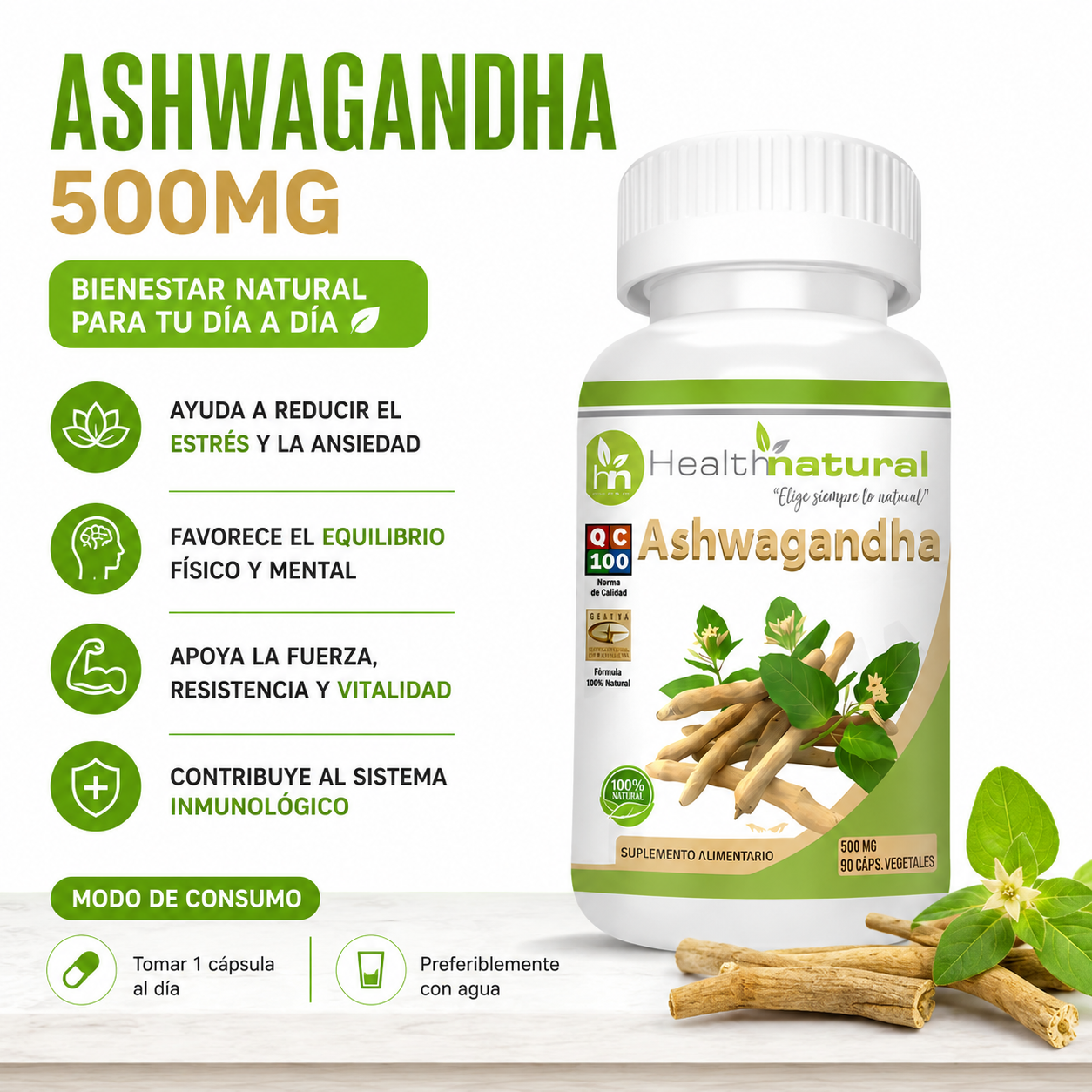 ASHWAGANDHA HEALTHNATURAL 500MG + MACA NEGRA HEALTHNATURAL 500MG - 2