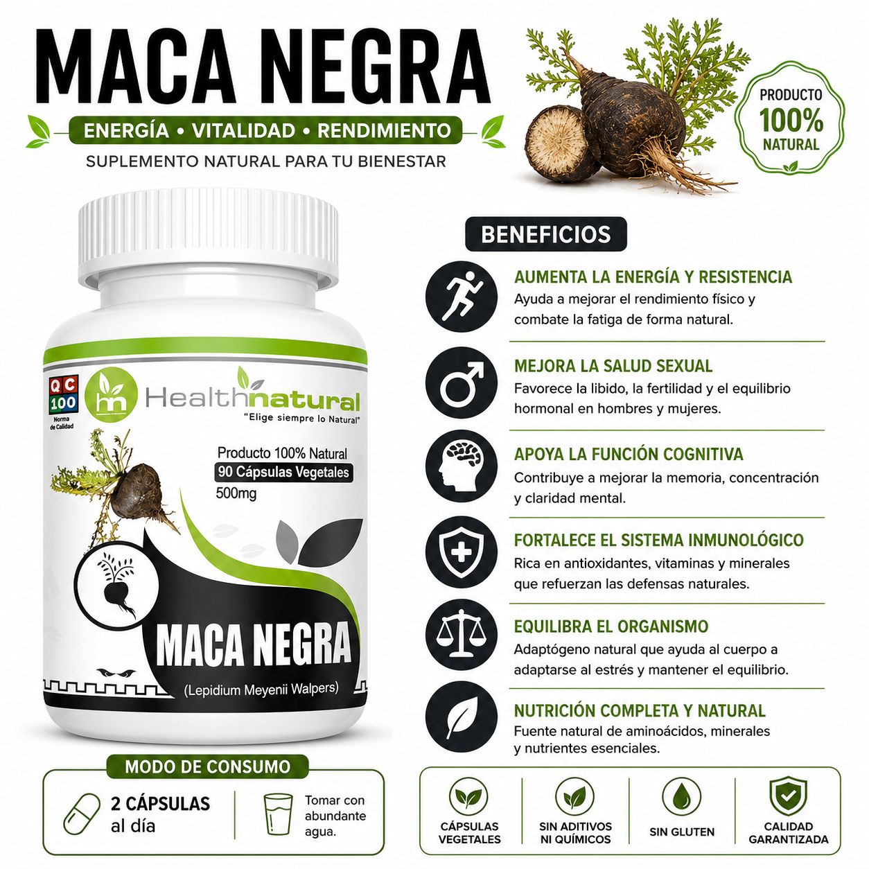 ASHWAGANDHA HEALTHNATURAL 500MG + MACA NEGRA HEALTHNATURAL 500MG - 3