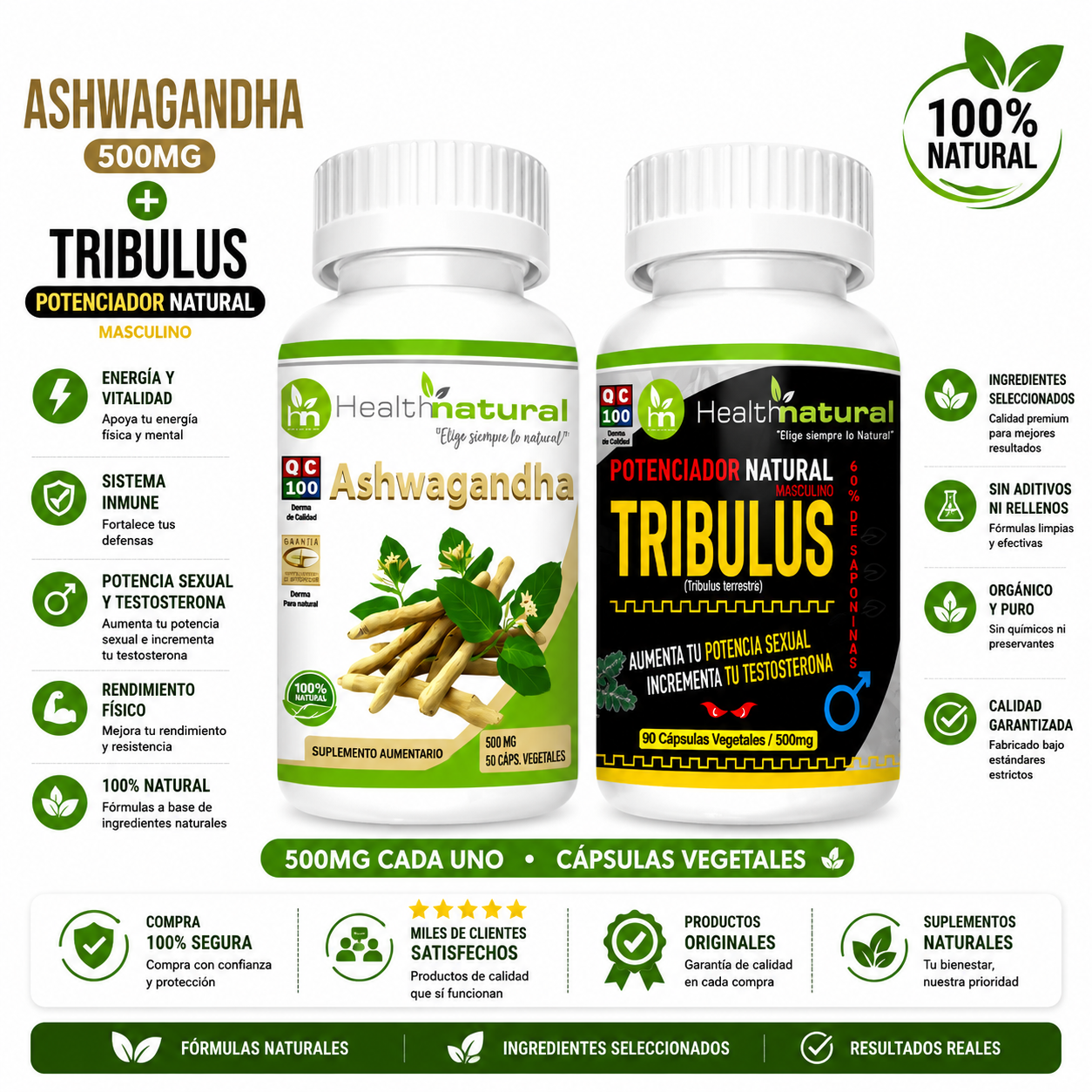 ASHWAGANDHA HEALTHNATURAL + TRIBULUS TERRESTRE HEALTHNATURAL 500MG - 1