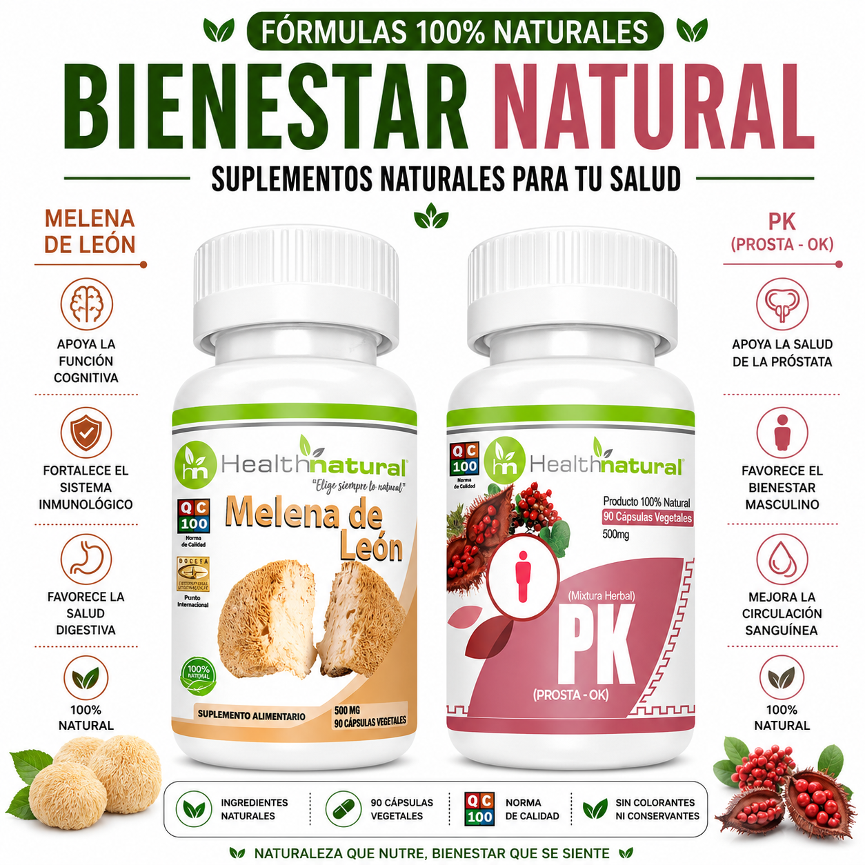 MELENA DE LEÓN HEALTHNATURAL 500MG + PK(PROSTA-OK) HEALTHNATURAL 500MG - 1