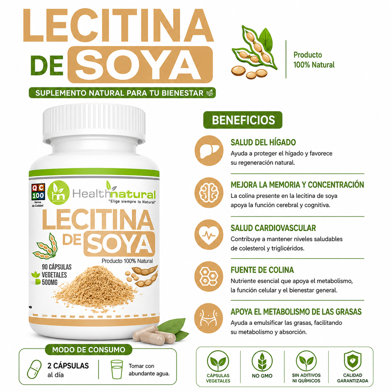 BISGLICINATO MAGNESIO HEALTHNATURAL + LECITINA DE SOYA HEALTHNATURAL - 3