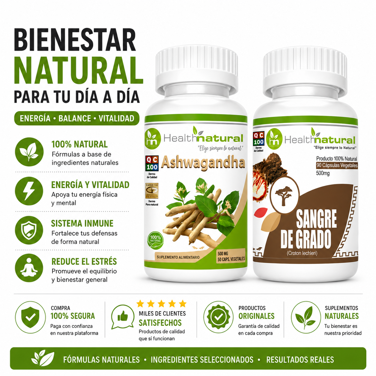 ASHWAGANDHA HEALTHNATURAL 500MG + SANGRE DE GRADO HEALTHNATURAL 500MG - 1
