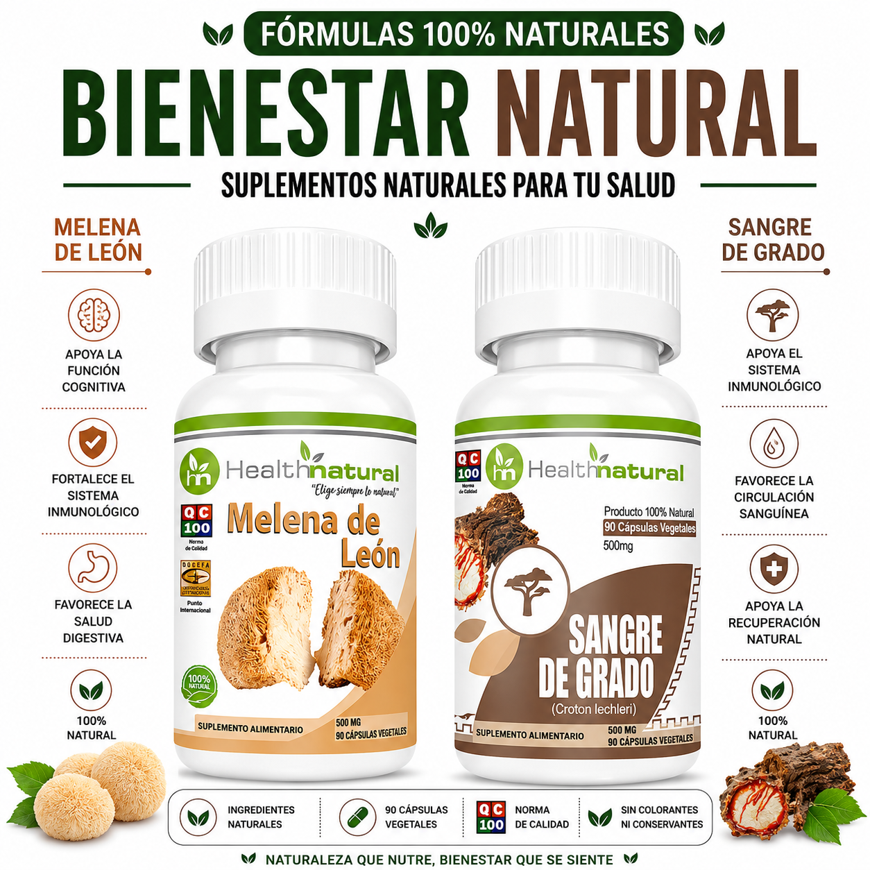 MELENA DE LEÓN HEALTHNATURAL + SANGRE DE GRADO HEALTHNATURAL 500MG - 1