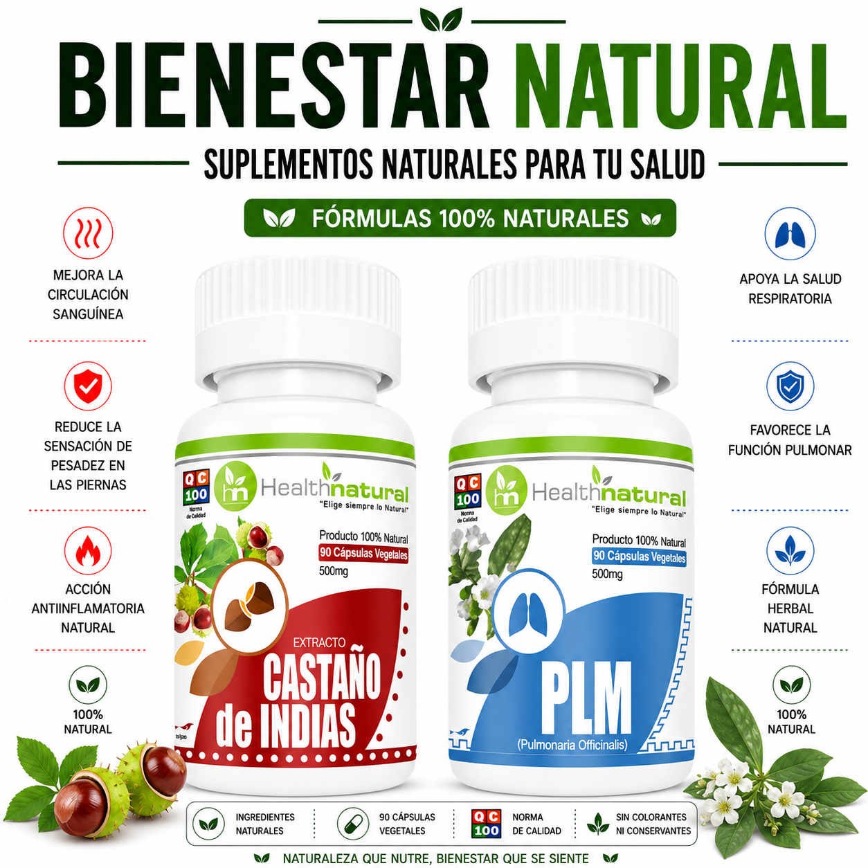 CASTAÑO DE INDIAS HEALTHNATURAL + PLM(PULMONARIA) HEALTHNATURAL 500MG - 1