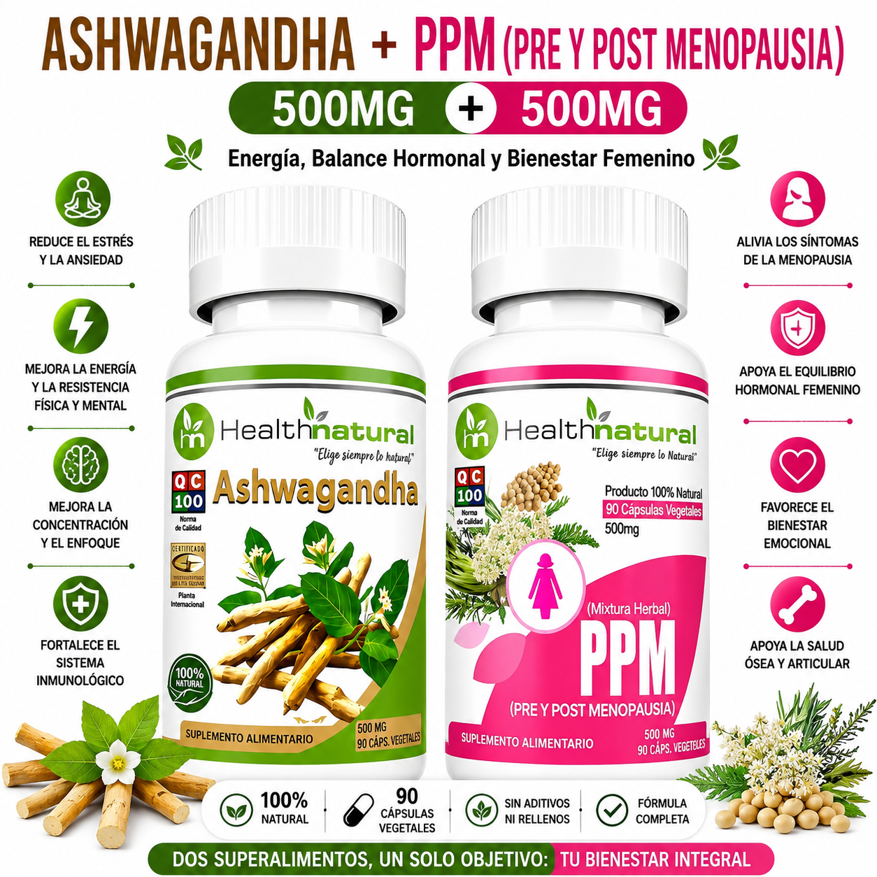 ASHWAGANDHA HEALTHNATURAL + PPM (PRE Y POST MENOPAUSIA) - 1