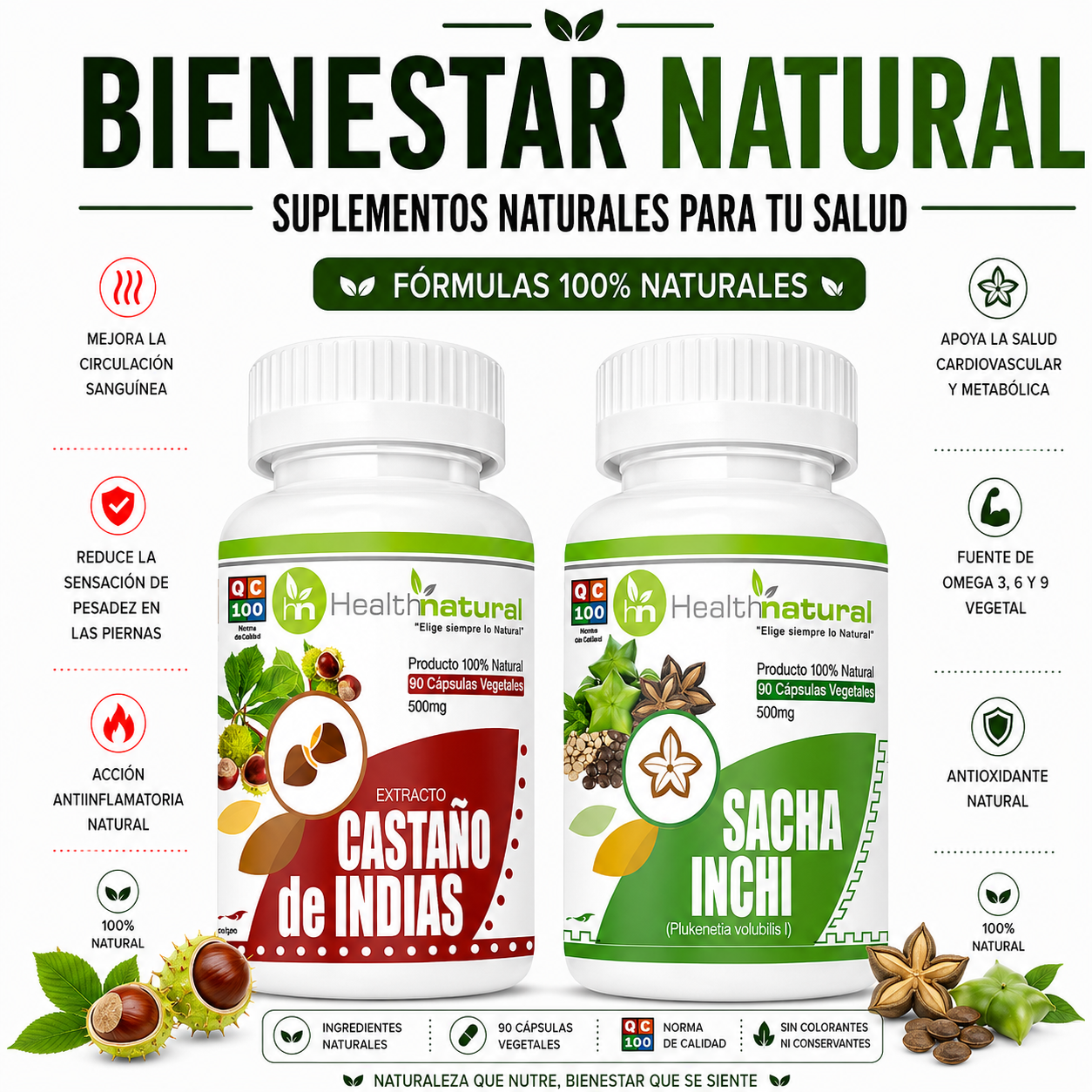 CASTAÑO DE INDIAS HEALTHNATURAL + SACHA INCHI HEALTHNATURAL 500MG - 1