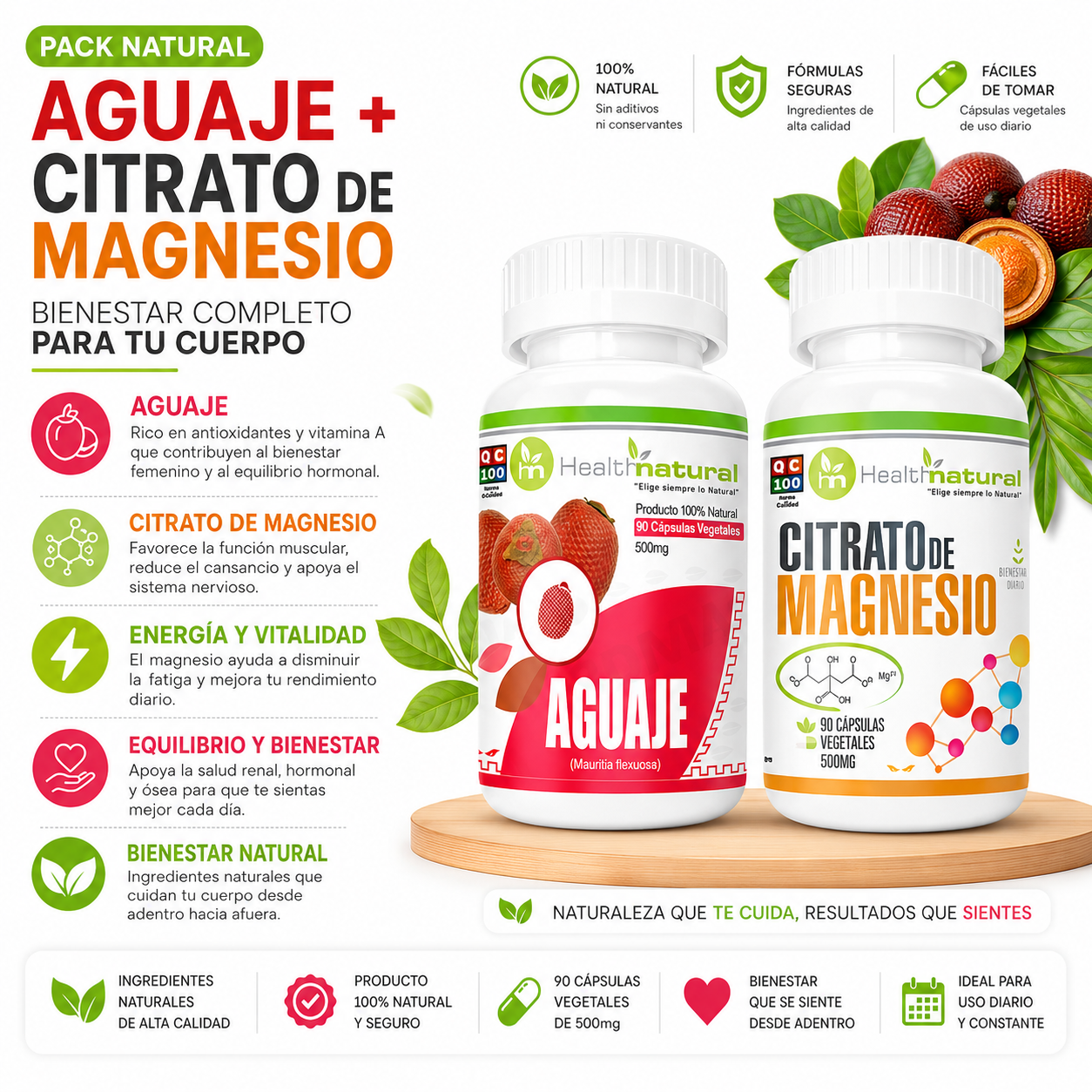 AGUAJE HEALTHNATURAL 500MG + CITRATO DE MAGNESIO HEALTHNATURAL 500MG - 1
