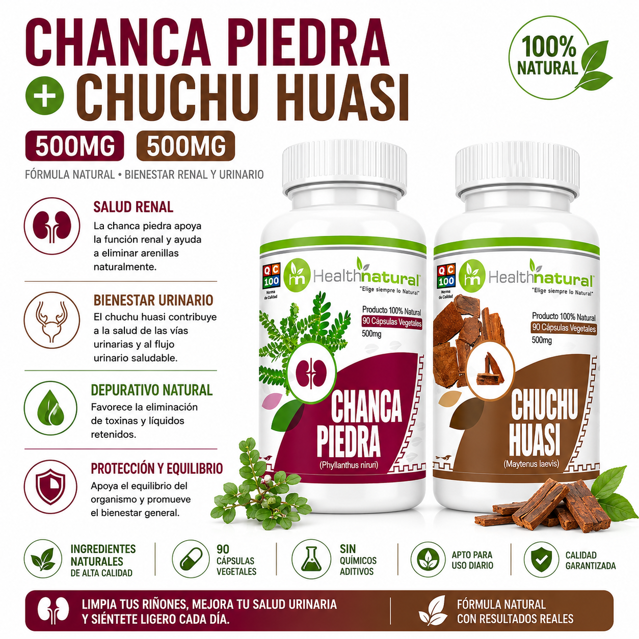 CHANCA PIEDRA HEALTHNATURAL 500MG + CHUCHUHUASI HEALTHNATURAL 500MG - 1