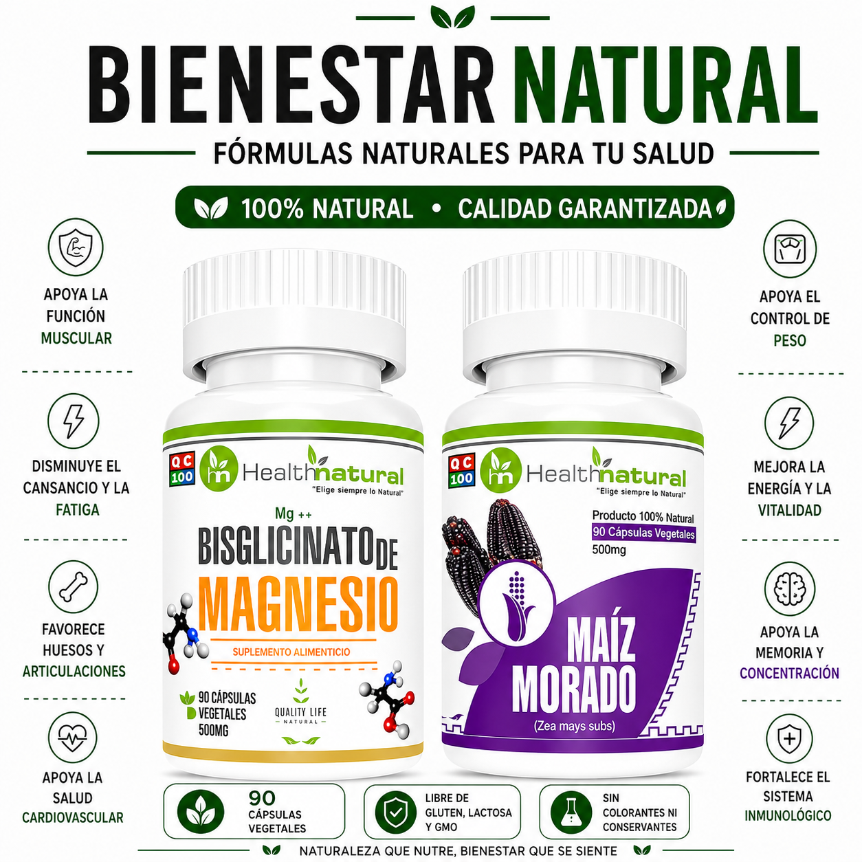 BISGLICINATO DE MAGNESIO HEALTHNATURAL + MAIZ MORADO HEALTHNATURAL - 1