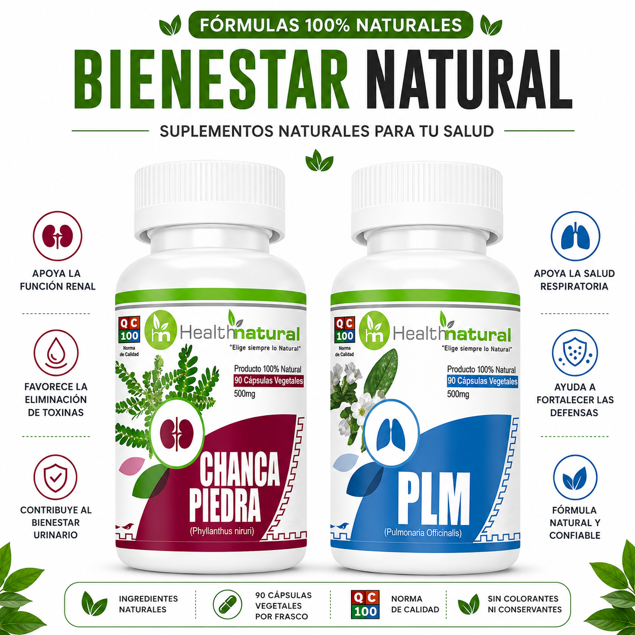 CHANCA PIEDRA HEALTHNATURAL + PLM(PULMONARIA) HEALTHNATURAL 500MG - 1