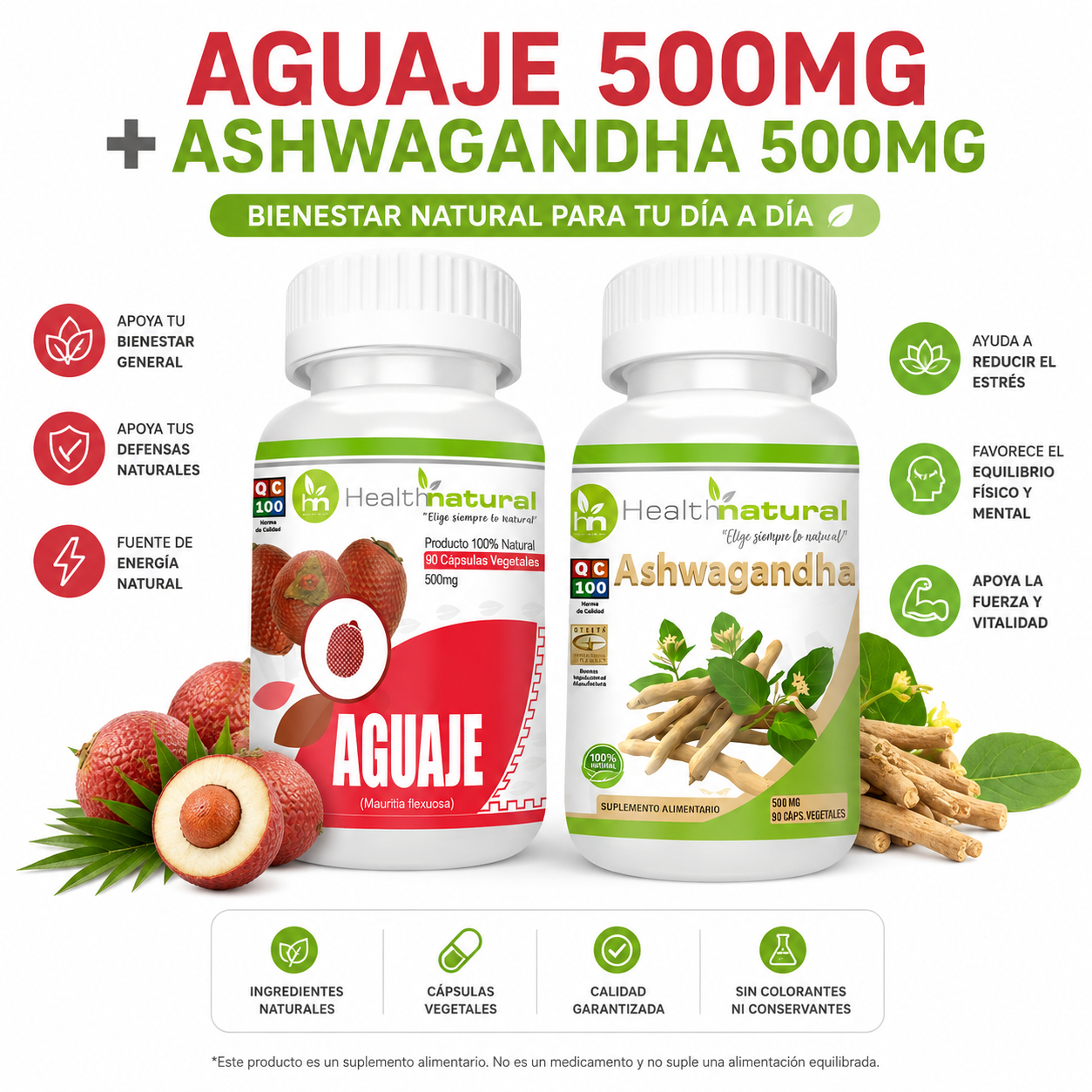 AGUAJE HEALTHNATURAL 500MG + ASHWAGANDHA HEALTHNATURAL 500MG - 1