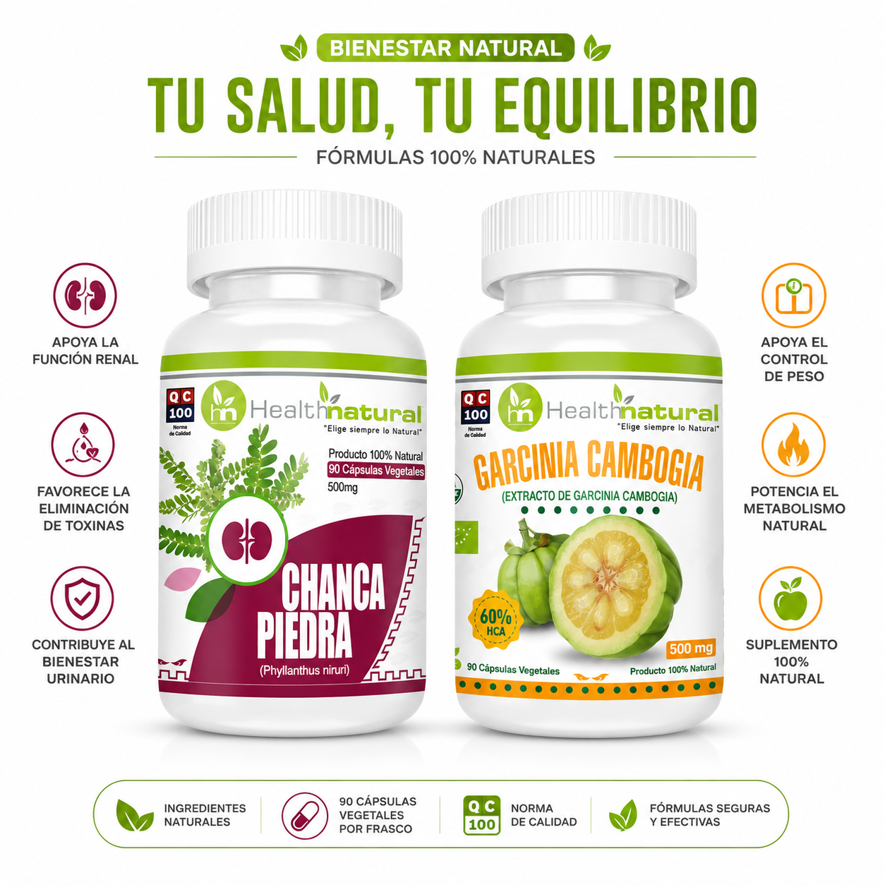 CHANCA PIEDRA HEALTHNATURAL + GARCINIA CAMBOGIA HEALTHNATURAL 500MG - 1