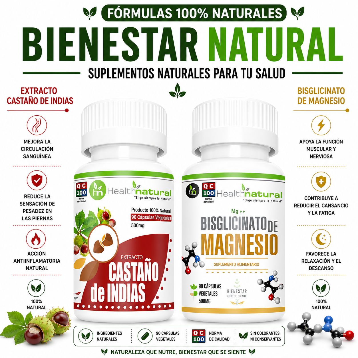 CASTAÑO DE INDIAS + BISGLICINATO DE MAGNESIO HEALTHNATURAL - 1