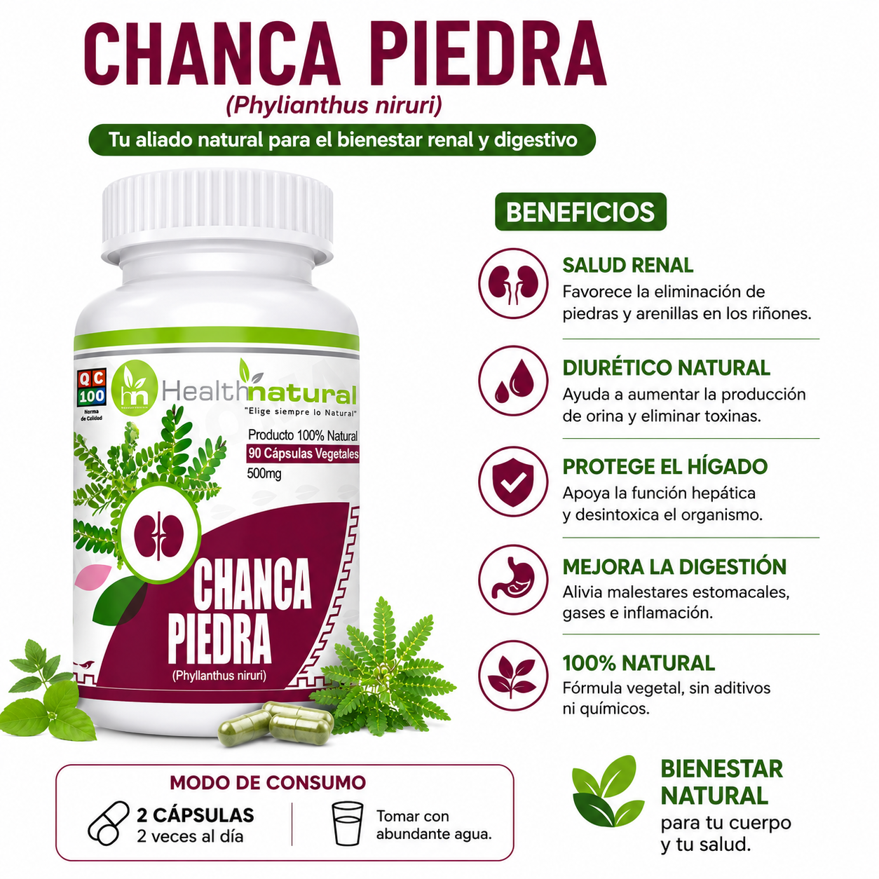 CHANCA PIEDRA HEALTHNATURAL 500MG + ASHWAGANDHA HEALTHNATURAL 500MG - 2