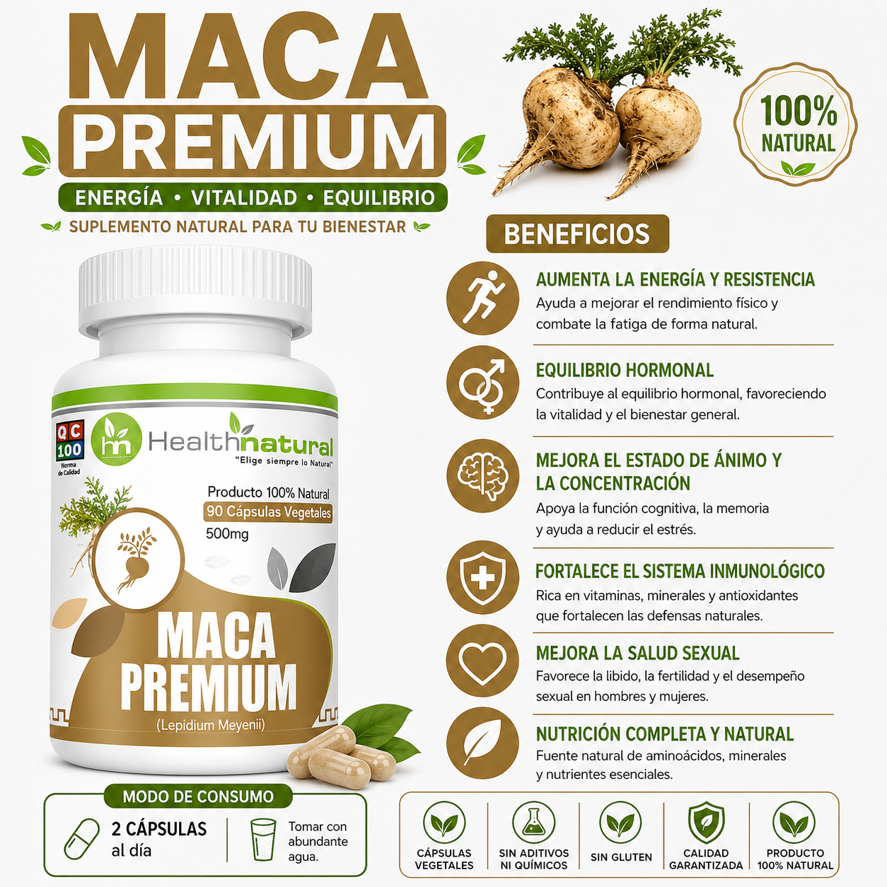 BISGLICINATO DE MAGNESIO HEALTHNATURAL + MACA PREMIUM HEALTHNATURAL - 3