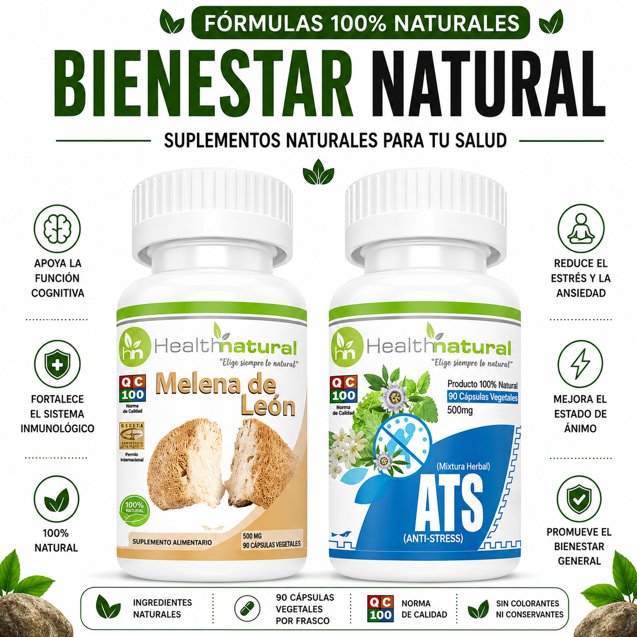 MELENA DE LEÓN HEALTHNATURAL + ATS(ANTI-STRES) HEALTHNATURAL 500MG - 1