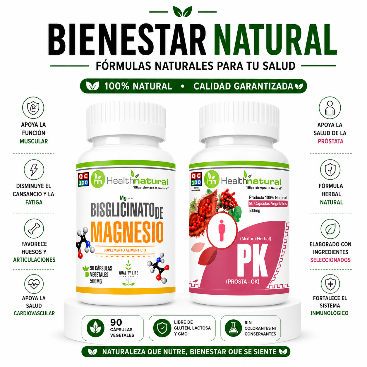 BISGLICINATO DE MAGNESIO HEALTHNATURAL + PK(PROSTA-OK) HEALTHNATURAL - 1