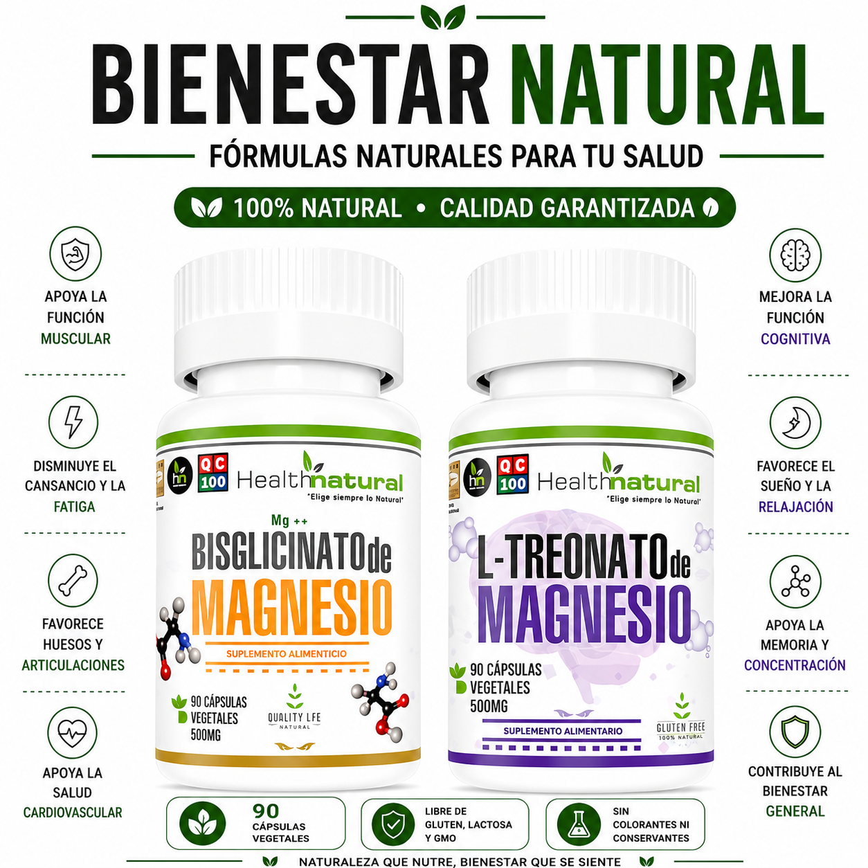 BISGLICINATO MAGNESIO + L-TREONATO MAGNESIO HEALTHNATURAL - 1