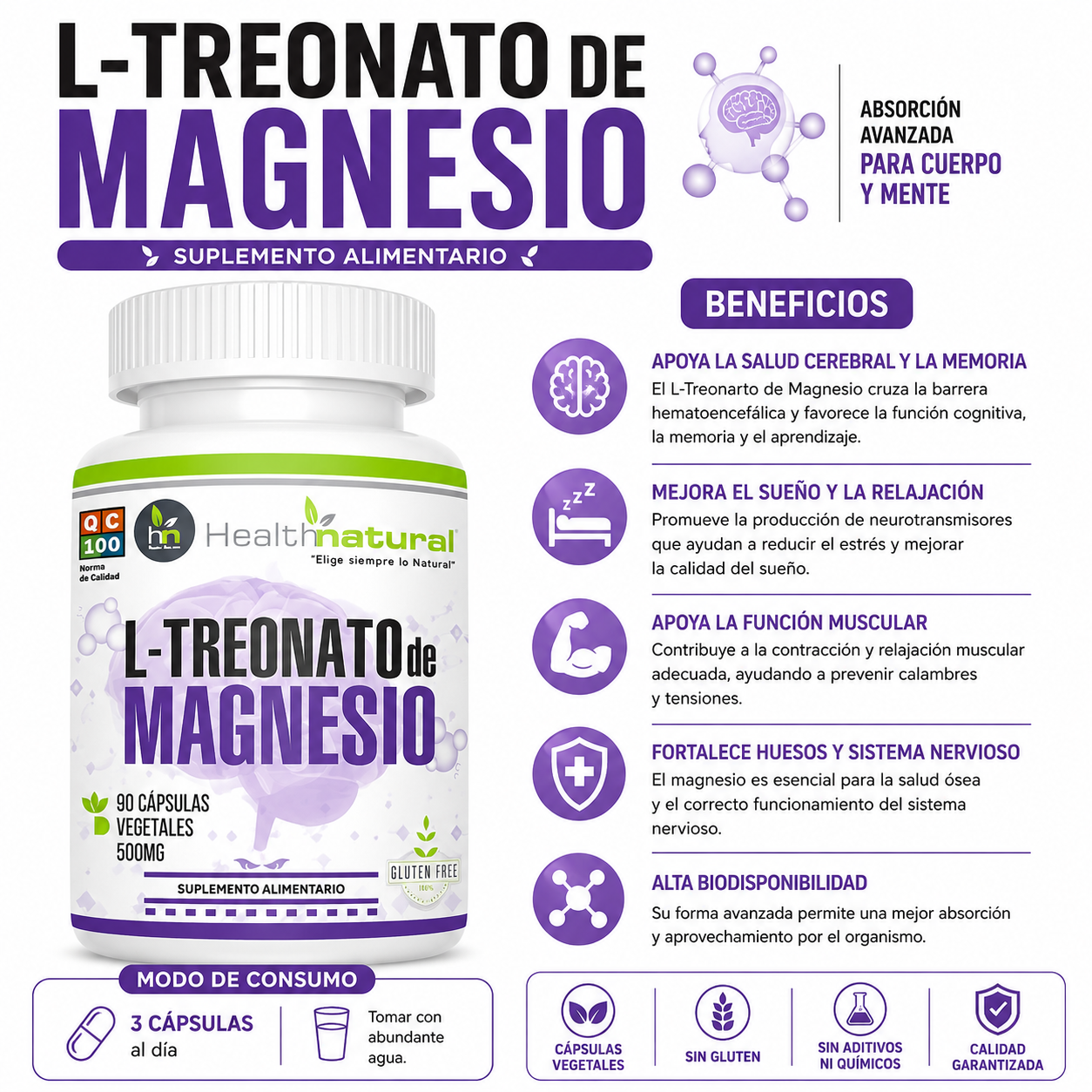BISGLICINATO MAGNESIO + L-TREONATO MAGNESIO HEALTHNATURAL - 3