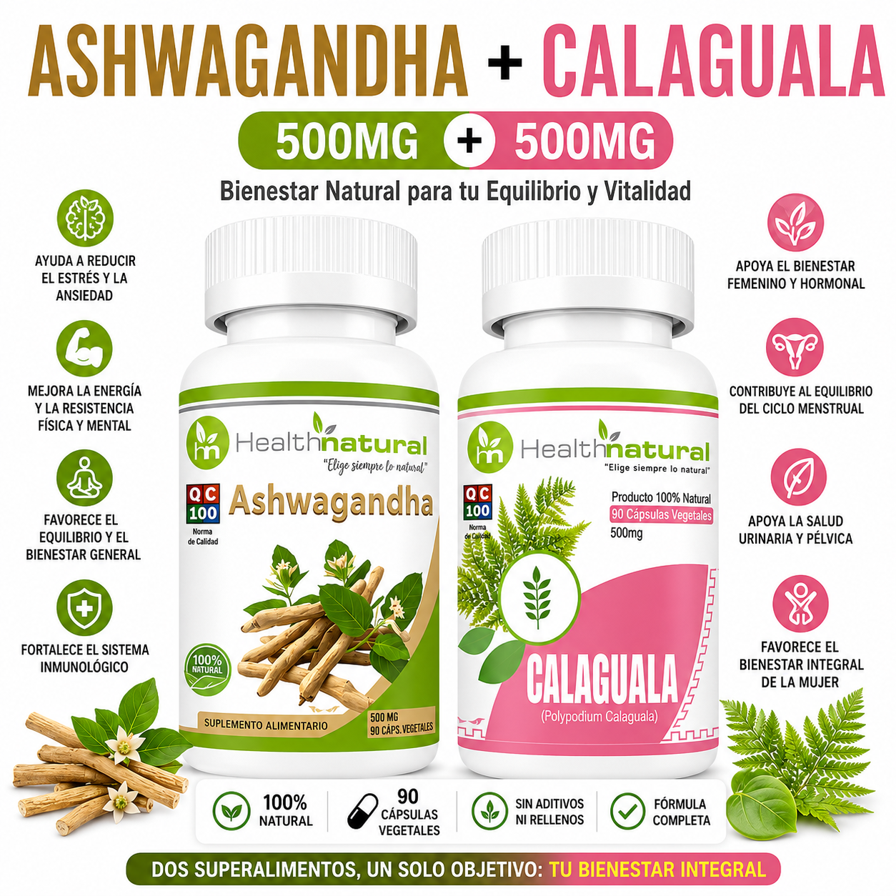 ASHWAGANDHA HEALTHNATURAL 500MG + CALAGUALA HEALTHNATURAL 500MG - 1
