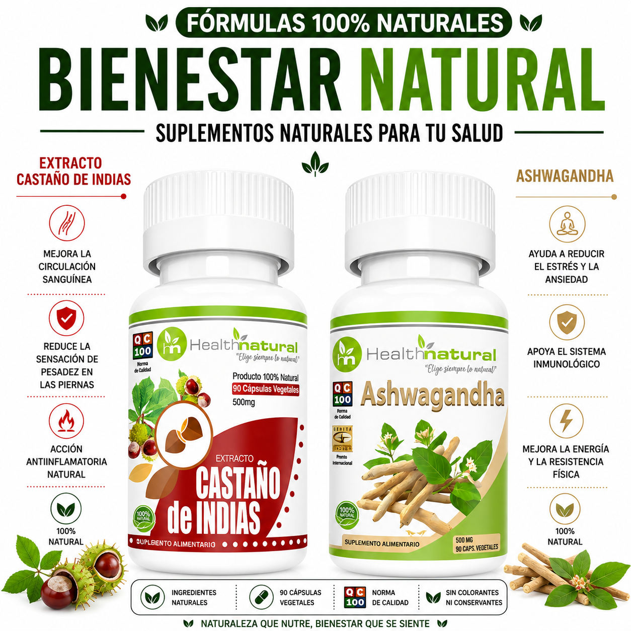CASTAÑO DE INDIAS HEALTHNATURAL + ASHWAGANDHA HEALTHNATURAL 500MG - 1