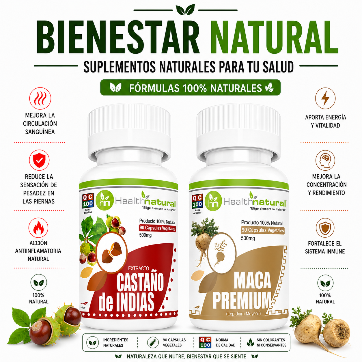 CASTAÑO DE INDIAS HEALTHNATURAL + MACA PREMIUM HEALTHNATURAL 500MG - 1
