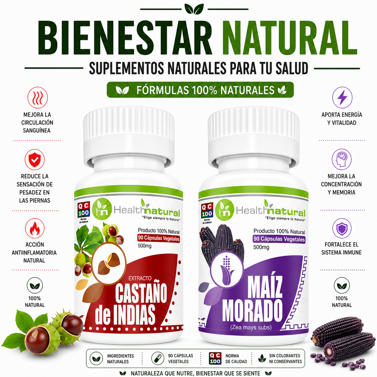 CASTAÑO INDIAS HEALTHNATURAL 500MG + MAIZ MORADO HEALTHNATURAL 500MG - 1