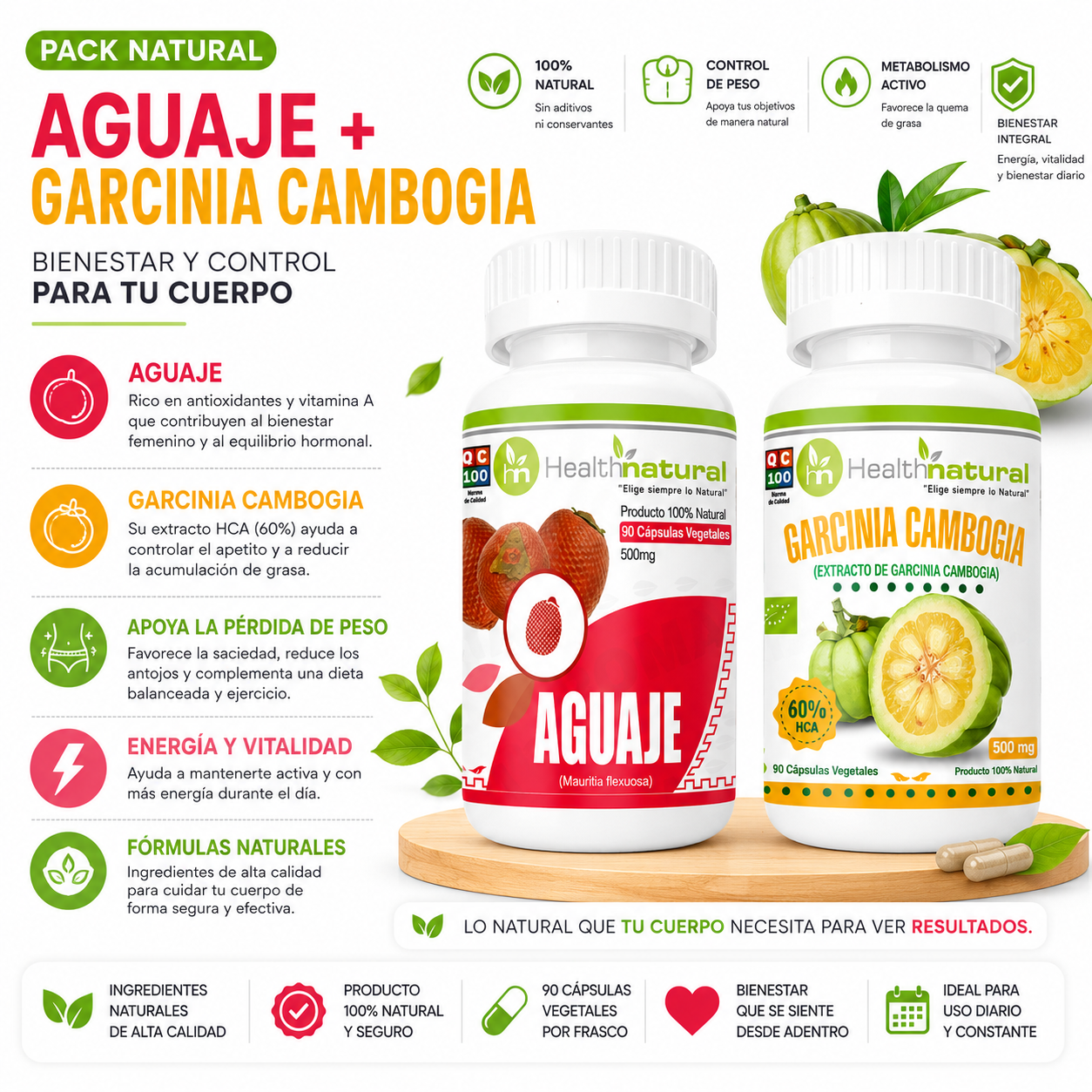 AGUAJE HEALTHNATURAL 500MG + GARCINIA CAMBOGIA HEALTHNATURAL 500MG - 1