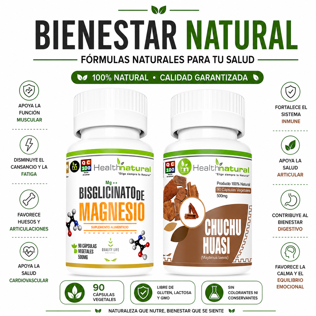 BISGLICINATO DE MAGNESIO HEALTHNATURAL + CHUCHUHUASI HEALTHNATURAL - 1