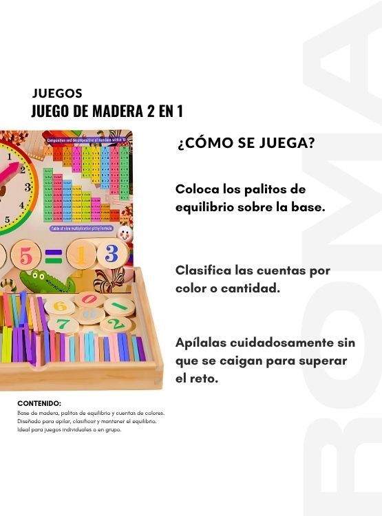 JUEGO DE MADERA 2 EN 1 EQUILIBRIO Y CUENTAS- JUEGO DIDÁTICO - 3