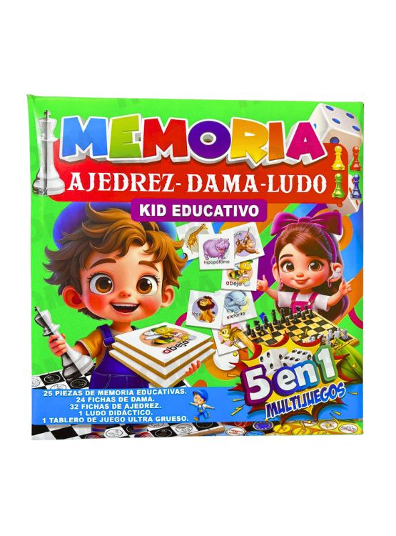 KIT EDUCATIVO JUEGO 5 EN 1: MEMORIA, AJEDREZ, DAMAS Y LUDO - 1