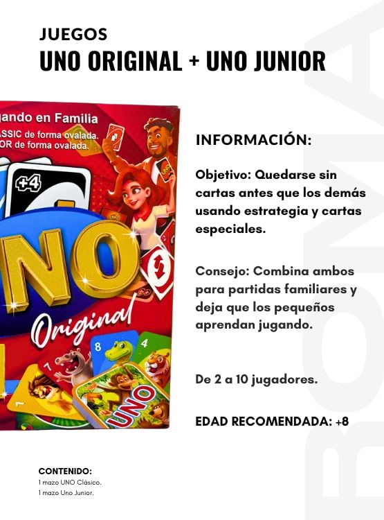 PACK 3 UNO CLÁSICO + UNO JUNIOR - JUEGO DE CARTAS - 2