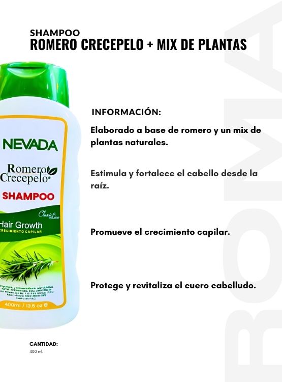 SHAMPOO ROMERO CRECEPELO + MIX DE PLANTAS 400ML NEVADA - 2