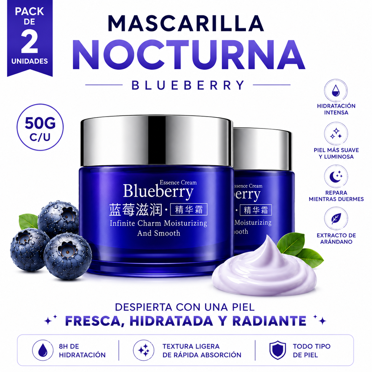 PACK 2 MASCARILLA NOCTURNA BLUEBERRY 50G BIOAQUA - 1
