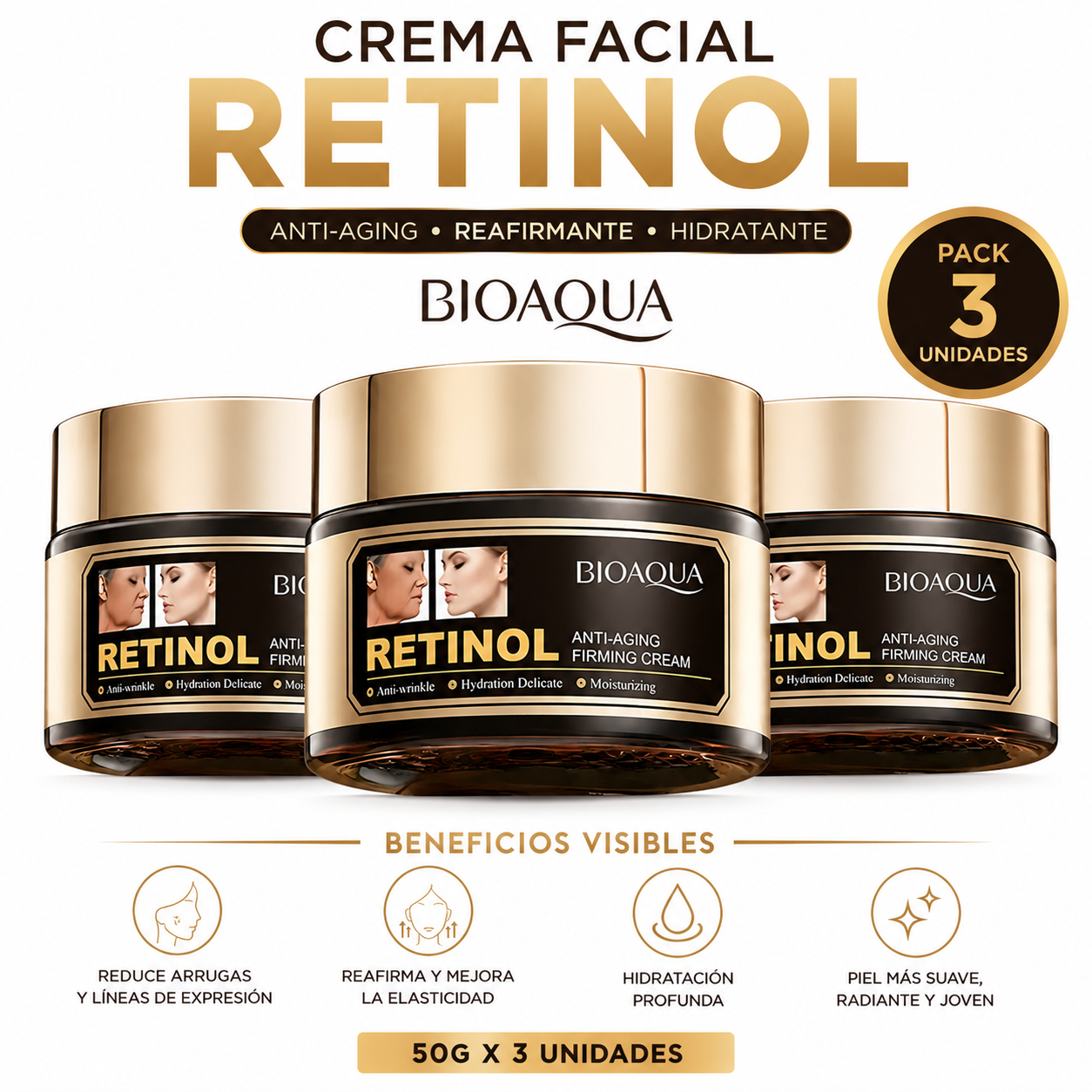 PACK 3 CREMA FACIAL RETINOL 50G BIOAQUA - 1
