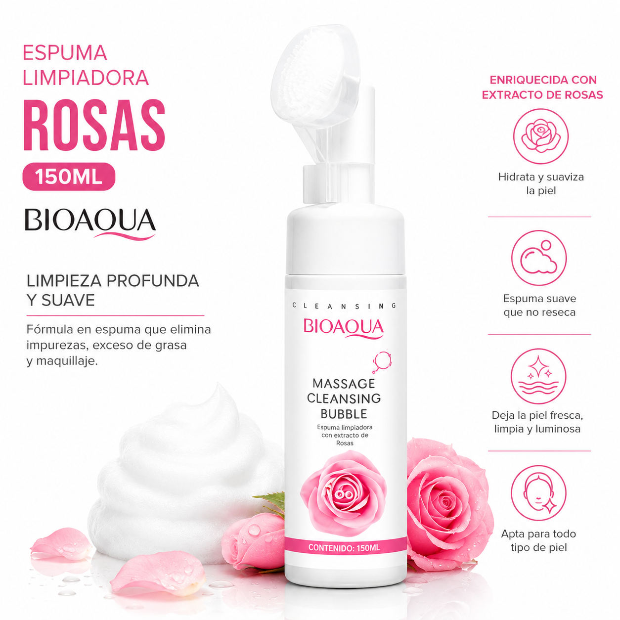 ESPUMA LIMPIADORA ROSAS 150ML BIOAQUA - 1