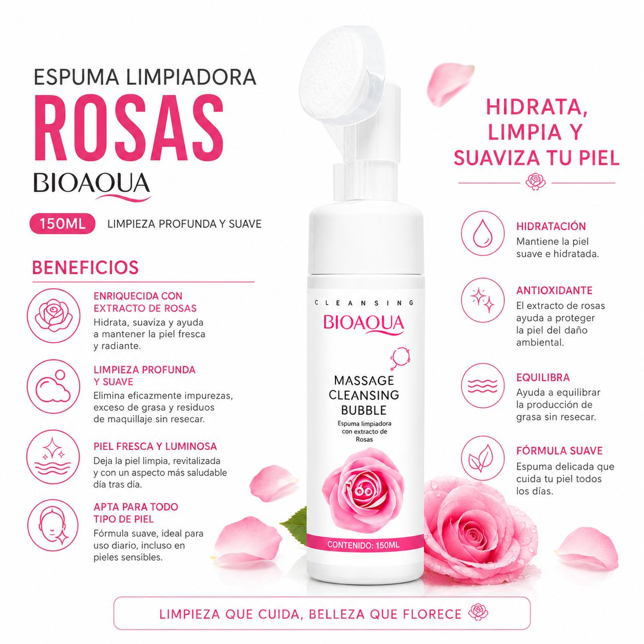 ESPUMA LIMPIADORA ROSAS 150ML BIOAQUA - 2